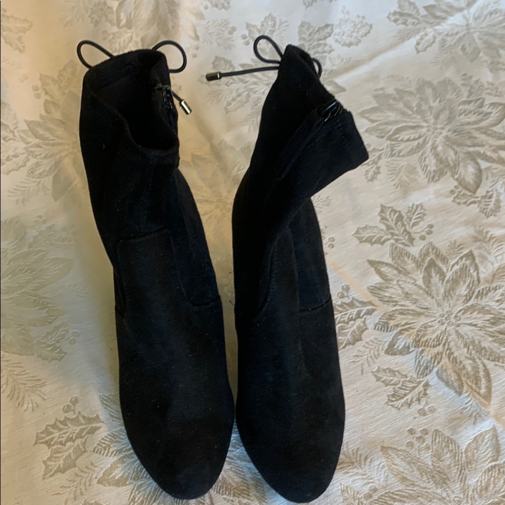 Material Girl Black Ankle Booties with Wedge Heel